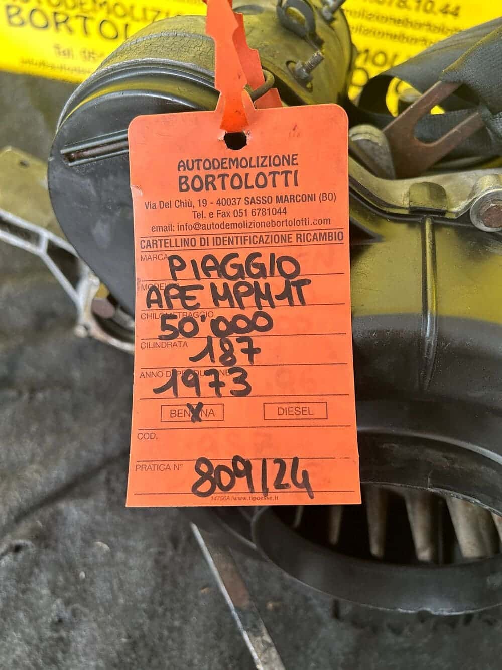 Motore PIAGGIO APE MPM1T – Anno 1973 – BENZINA- Km 50,000 Bortolotti